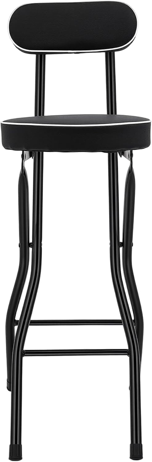 2 Pcs Folding Stool,Cushioned Padded Foldable Stools, Portable Bar Chairs with Back,Black
