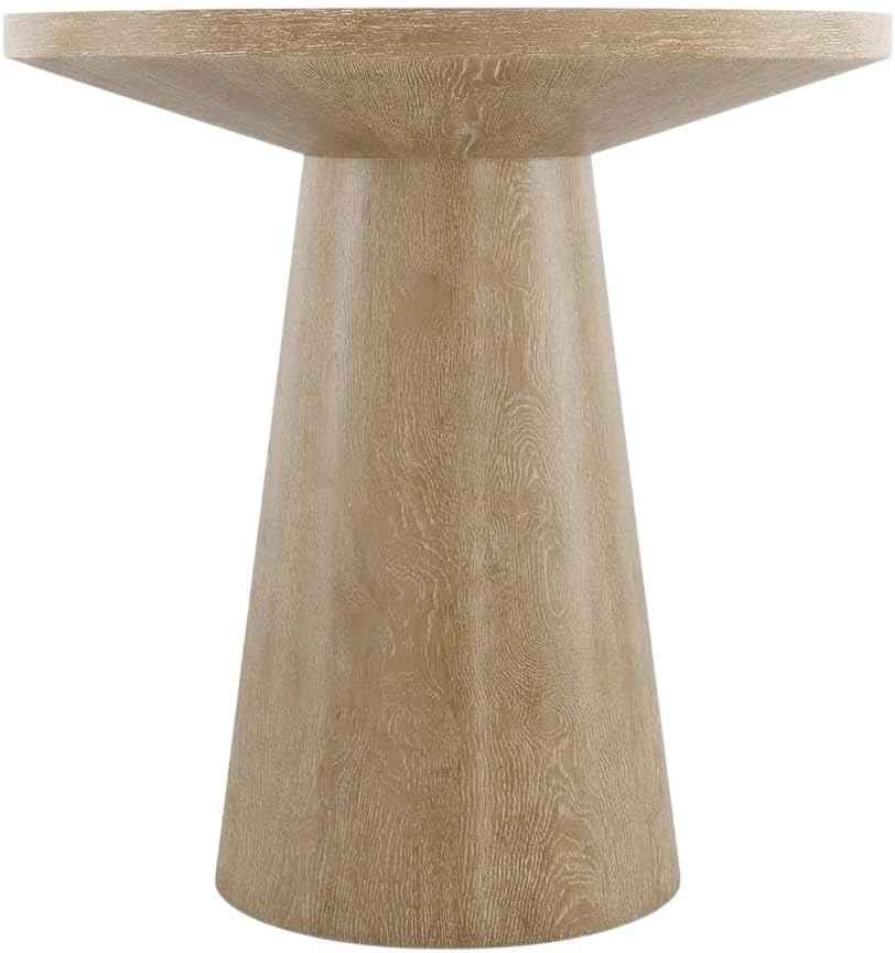 Starlight Canyon Home White Modern Round Solid Wood Pedestal End Table with E...