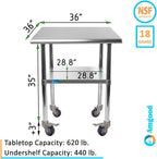 AmGood 36" Long x 36" Deep Stainless Steel Table with Casters