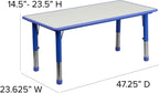 Flash Furniture Emmy 23.625''W x 47.25''L Rectangular Blue Plastic Height Adjustable Activity Table Set with 4 Chairs