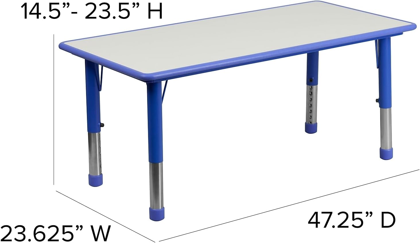 Flash Furniture Emmy 23.625''W x 47.25''L Rectangular Blue Plastic Height Adjustable Activity Table Set with 4 Chairs