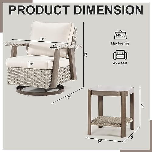 Joyside Outdoor 360° Swivel Rocker Patio Chairs Sets of 2 and Matching Side T...