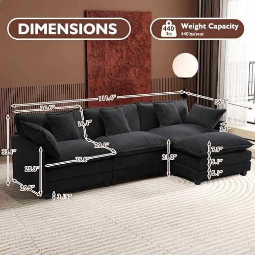 Ihanherry 111.4" L Shaped Modern Sofa Modular Sectional Cloud Couch with...