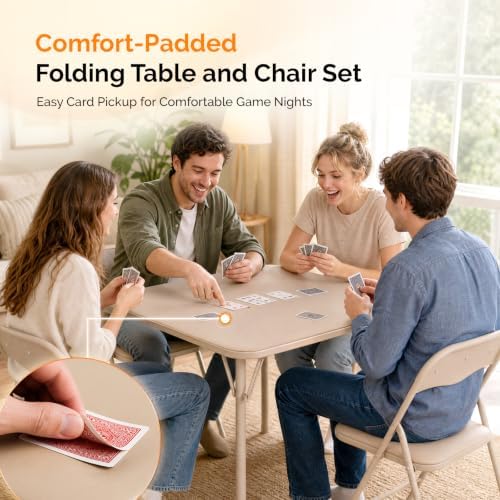 VINGLI 5-Piece Padded Folding Card Table and Chairs Set, Khaki