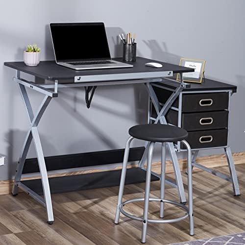 Adjustable Drafting Table for Artists with Stool, Sturdy X-Cross Metal Frame ...