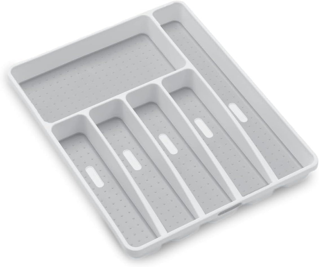 madesmart Classic Large Silverware Tray - White |Classic Collection | 6-Compartments| Kitchen Drawer Organizer | Soft-Grip Lining and Non-Slip Rubber Feet | BPA-Free (Pack of 6)