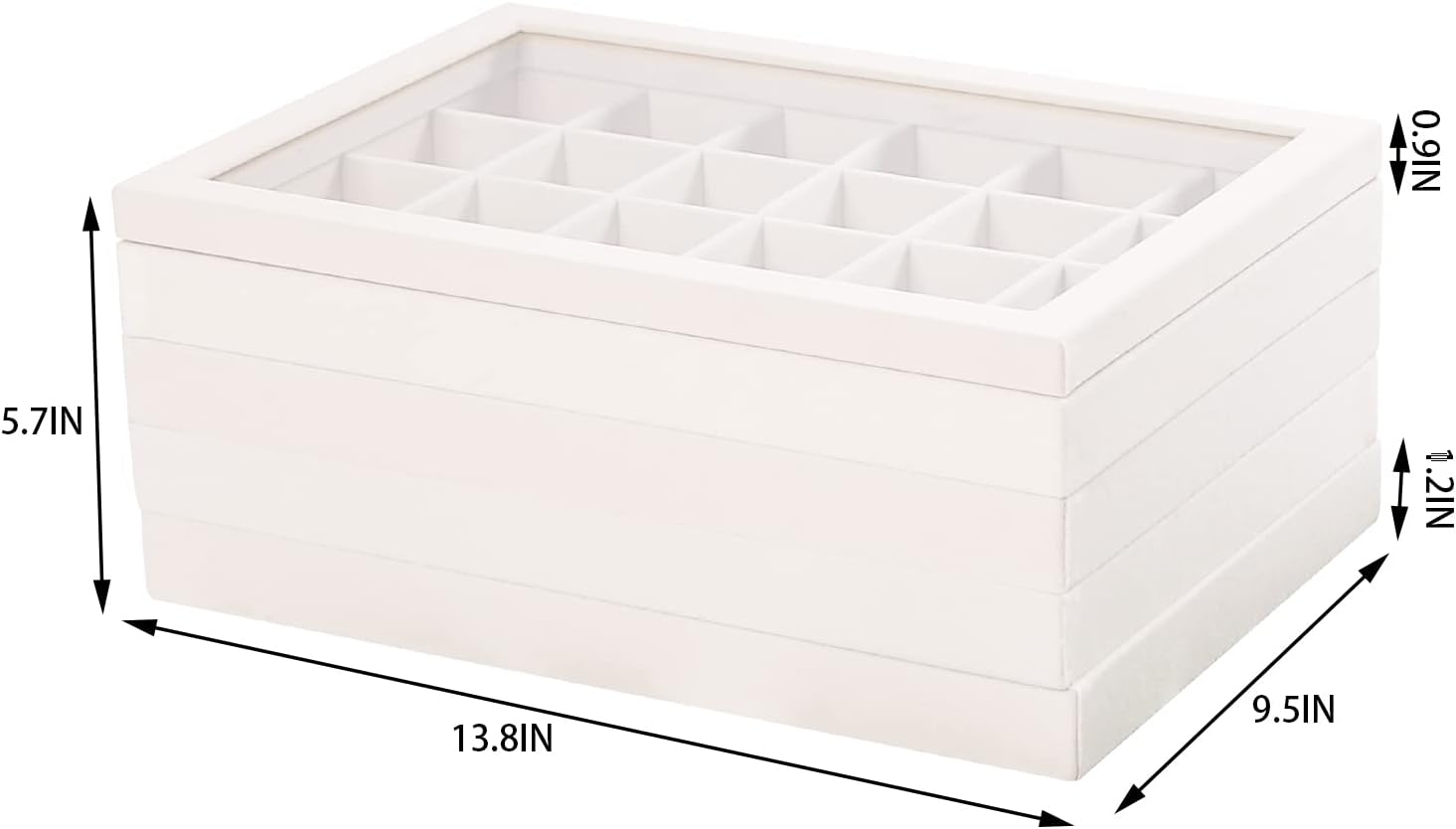 Coward Set of 5 Stackable Jewelry Organizer Tray Necklace Earring Box Storage Ring Bracelet Display Holder (beige(ring+necklace+12girds+24girds+The glass lid))