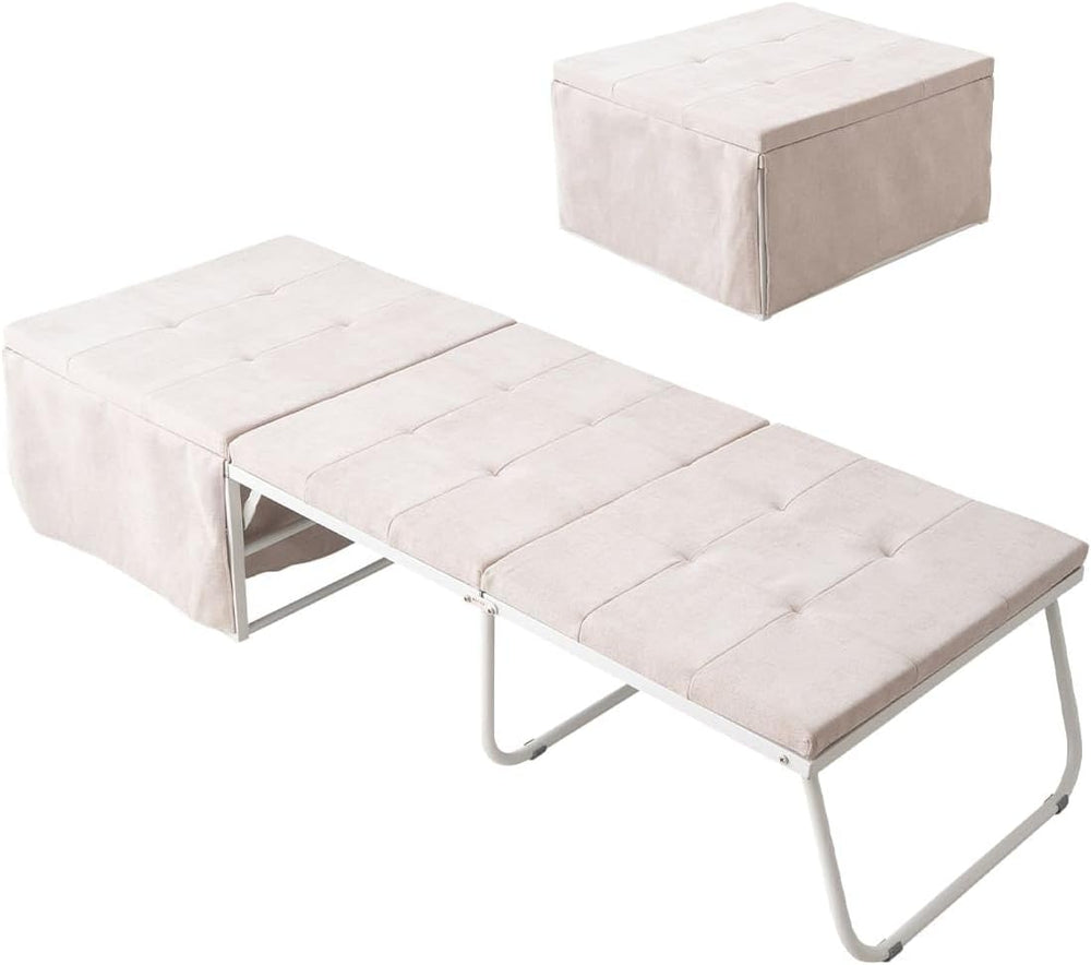 EMOOR Multifunctional Stool SHELT Transformable to Bed (Ivory), Foldable Coll...