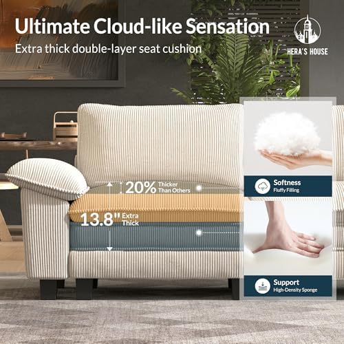 HERA'S HOUSE 3-Seat L Shaped Modular Cloud Couch Sectional Sofa Ottoman