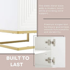 Ball & Cast Modern TV Stand with Storage Cabinets for TVs up to 80", Luxury Media Console w/Metal Legs & Gold Handles,Geometric Lines & Adjustable Shelf,Entertainment Center for Living Room,White