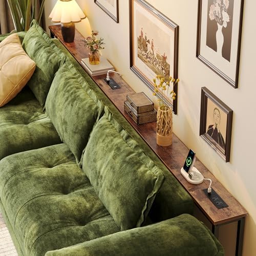 Huuger 110.2 Inch Sofa Table with Power Outlets, Skinny Behind Couch Table | ...