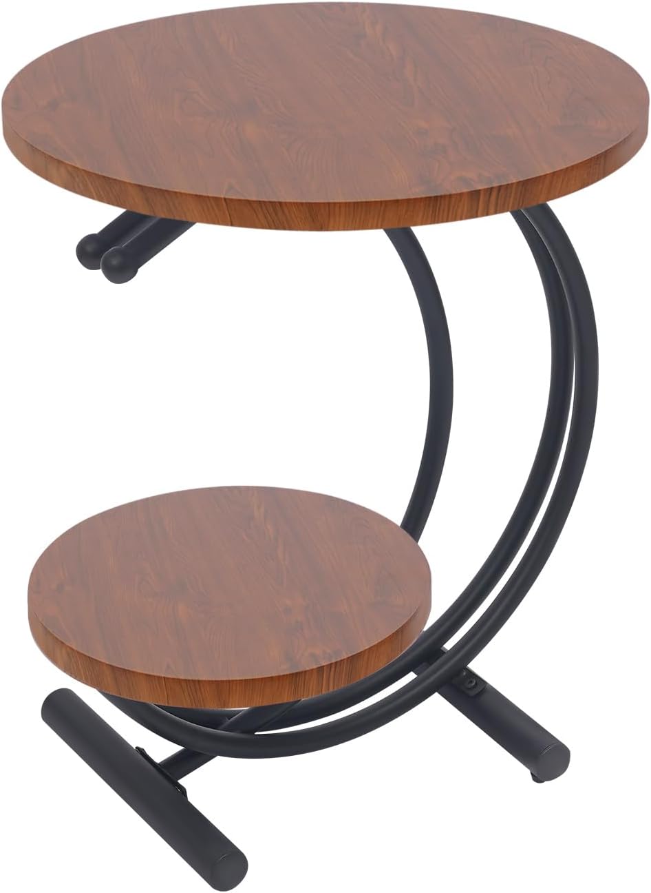 JOMCYDM 2-Tier Side Table, 2-Tier Round End Table, 55x55x60cm End Table with ...