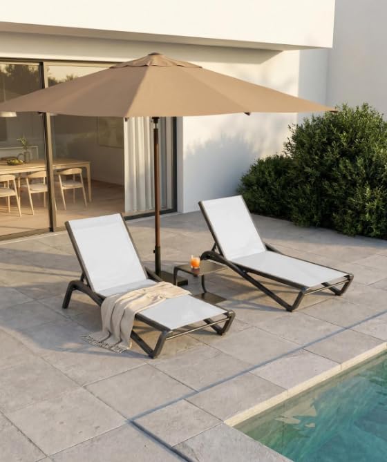 Aluminum Pool Lounge Chairs Set of 4 with 5 Adjustable Backrest, Textilene Fa...