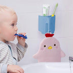 Kids Toothbrush Holder, Cute Elephant Toothbrush Holders for Toddler, Toothbrush Toothpaste Holder for Bathroom, Toothbrush Organizer with 3 Slots and a Hook, Sky Blue
