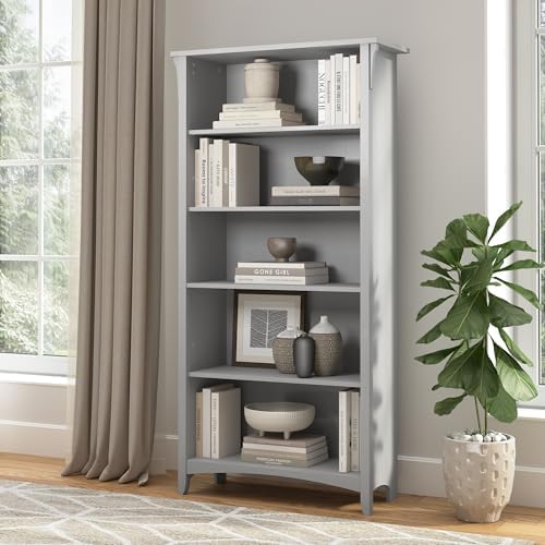 Bush Home Salinas 5 Shelf Bookcase in Cape Cod Gray, Tall Bookshelf, Large Bo...