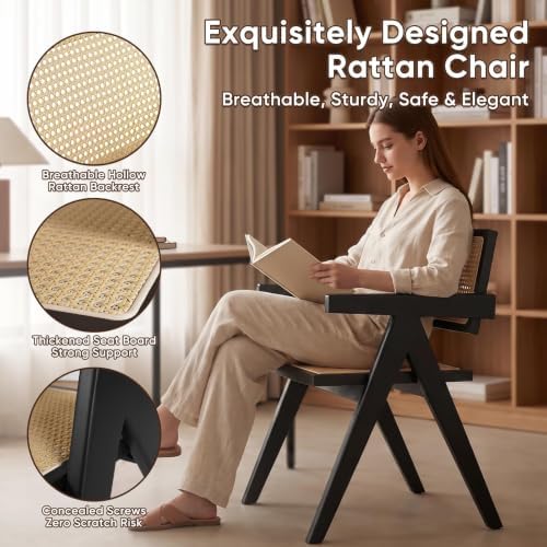 Comfy to go Rattan Dining Chairs,Set of 2 Black Hollow Woven Armrest Design