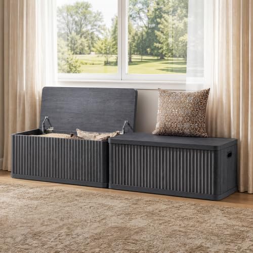 SICOTAS Storage Bench 80.4" Wide Shoe Bench with Lift Top Large Wooden S...