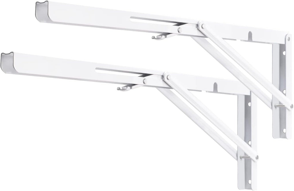 YUMORE White Folding Shelf Brackets, 20 Inch Heavy Duty L Bracket, DIY Collapsible Shelf Bracket for Workbench Folding Table Hinge, Max Load: 330lb, 2 Pack
