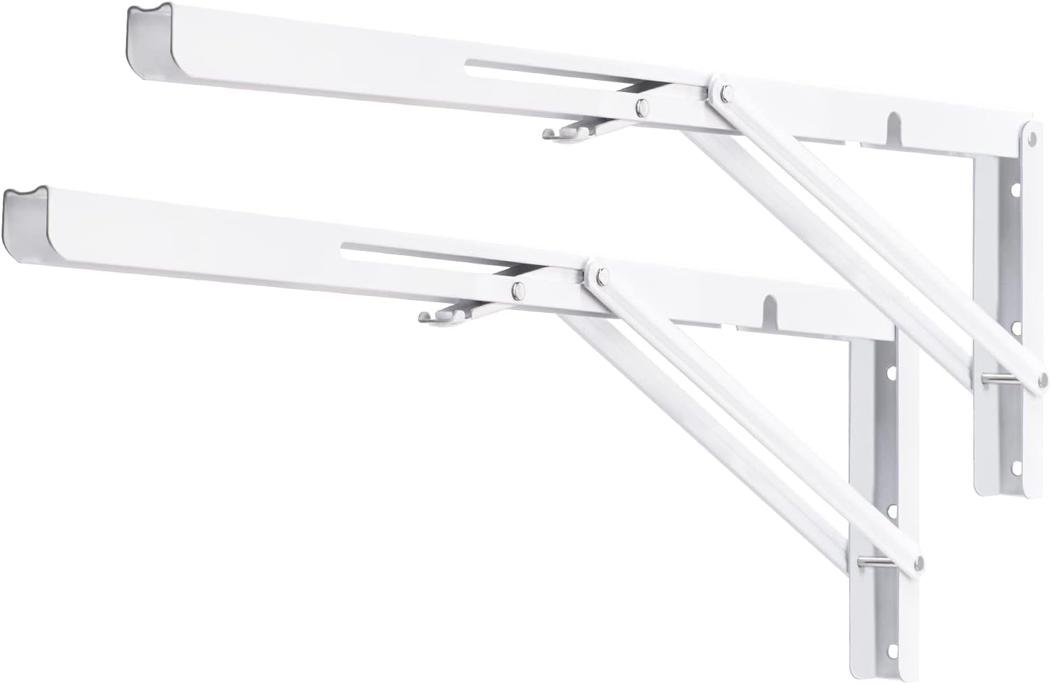 YUMORE White Folding Shelf Brackets, 20 Inch Heavy Duty L Bracket, DIY Collapsible Shelf Bracket for Workbench Folding Table Hinge, Max Load: 330lb, 2 Pack