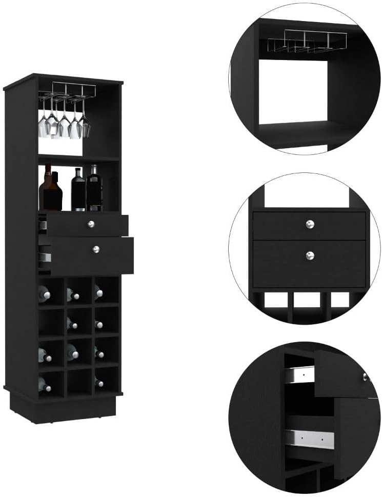Classic Storage Cabinet with Two Drawers, Twelve Built-in Wine Rack Pantry Si...