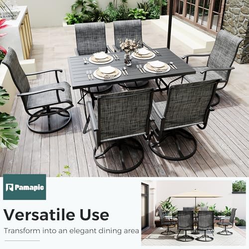 7-Piece Outdoor Dining Set, Patio Furniture Set with Textilene Swivel Chairs,...