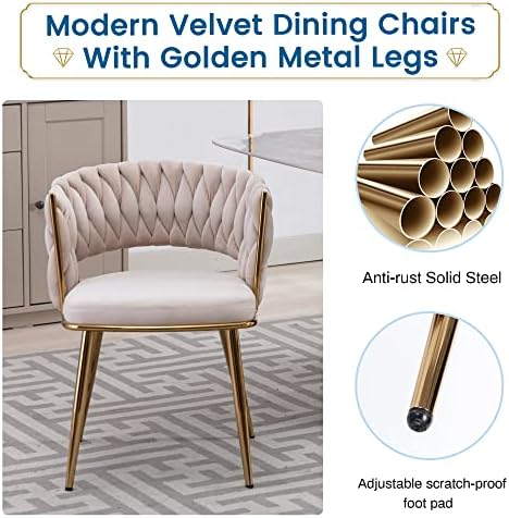 KCC Velvet Dining Chairs Set of 2,Woven Chairs with Metal Legs,Green | Modern...
