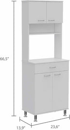 66" H Kitchen Pantry Cabinet Storage,4-Door Wooden Cupboard Credenza Bufffet Cabinet Freestanding Kitchen Hutch with Wine Coffee Bar Microwave Stand,White