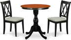 East West Furniture ESBR3-BCH-17 3 Piece Dining Table Set Contains a Round Dining Room Table with Pedestal and 2 Light Sable Linen Fabric Upholstered Chairs, 30x30 Inch, Black & Cherry