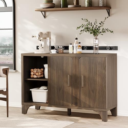 Mid Century Modern Fluted Buffet Cabinet with Storage, Accent Sideboard and C...