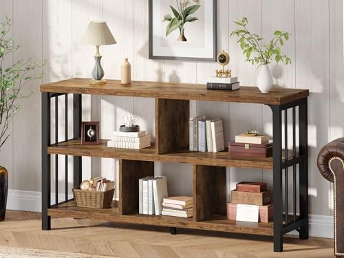 IBF Low Book Shelf, Industrial Horizontal Bookcase, Rustic Brown, 47 Inch