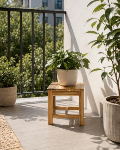 12" Wooden Step Stool, Small Wood Stool for Bathroom, Kitchen - White Oak