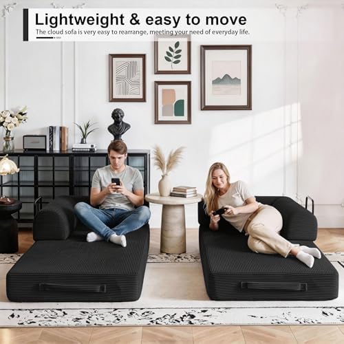 JJJ 78 inch Boneless Sofa Bed Sleeper Couch | Versatile Futon Sofa, Corduroy Fabric, Convertible Couch Bed, No Assembly