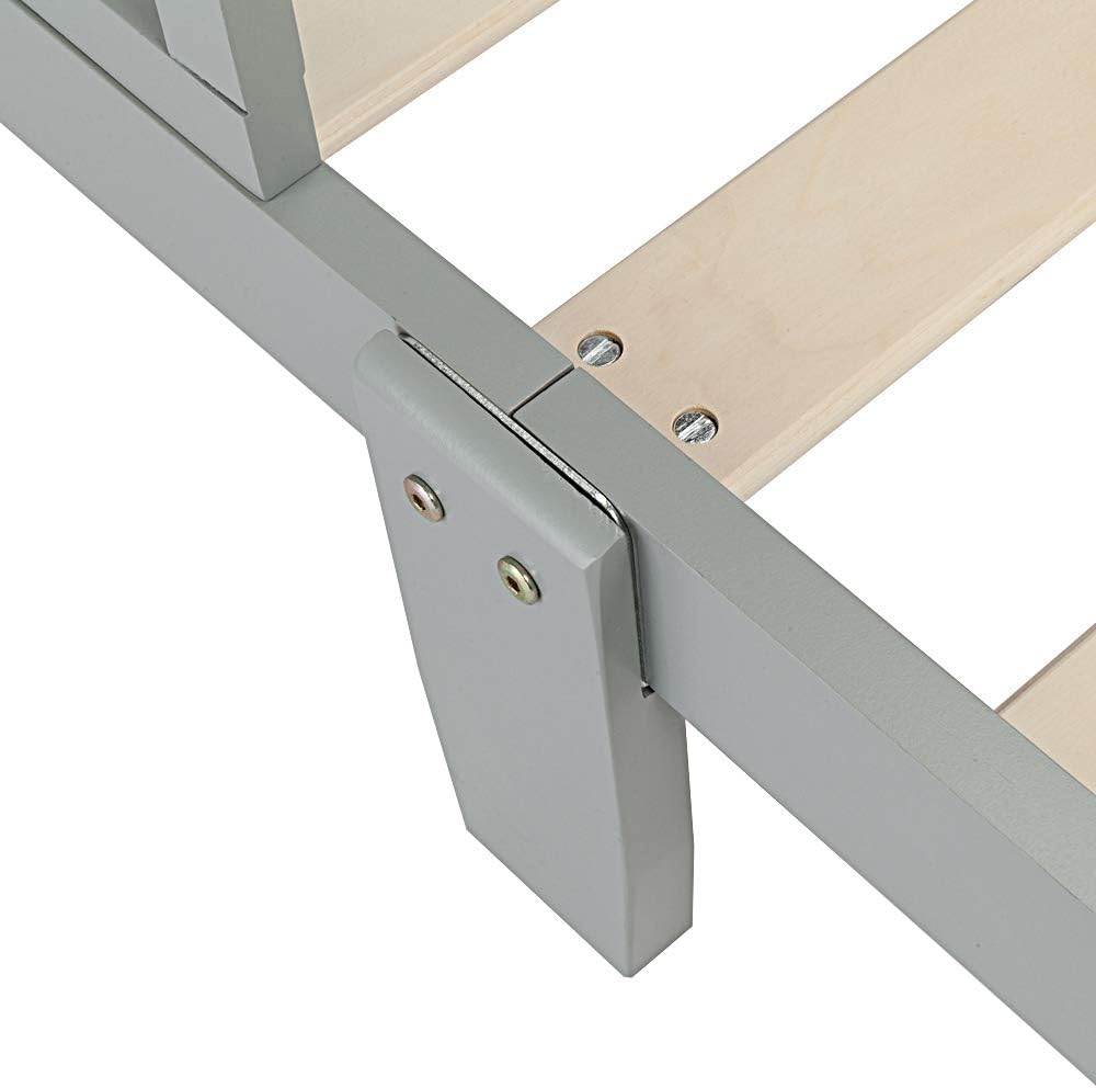 Bed Frame, Grey, Solid Pine Wood, Single Bed