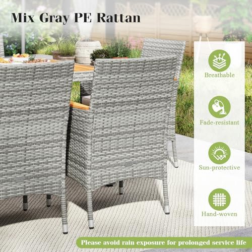 Tangkula 9 Pieces Patio PE Wicker Dining Set, Outdoor Acacia Wood Table and C...