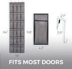 Over the Door Hanging Shoe Organizer, 24 Breathable Mesh Pockets, Closet Rack Storage Holder, Stay in Place Hooks Hang on Closets, Hanger Holds Up to 40 lbs for Shoes, Accessories, Gray