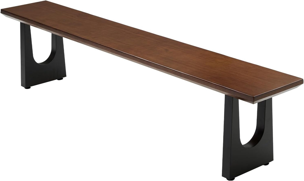 Walnut Color Long Bench Solid Wood Top Metal Legs U-Shaped Design Durable Stu...
