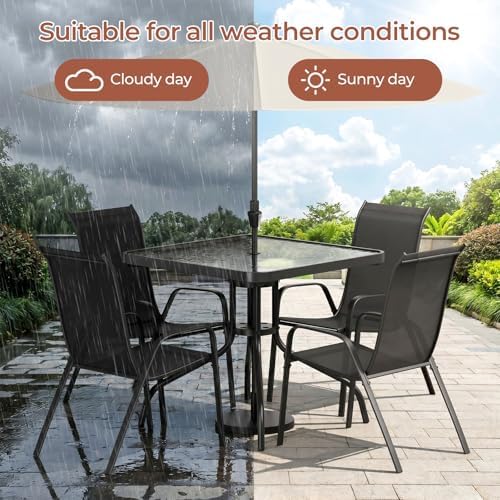 TLSUNNY 5 Pieces Patio Dining Set for 4, Glass Table and Textilene Chair