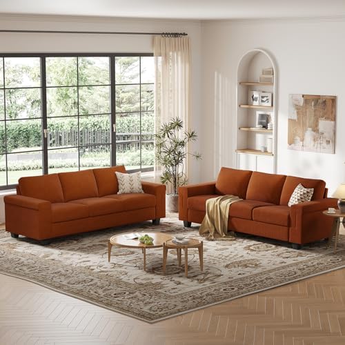 COPIAE 3 Seater Sofa Couch with Deep Seat, 90" Modern Upholstered Sofa with Armrests, Easy Installation, Comfy Couches for Living Room, Apartment,Rust