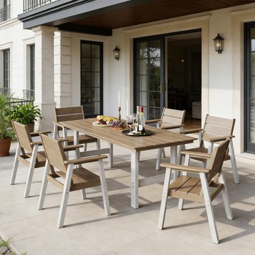 Outdoor Dining Set,7-Piece Patio Table and Chairs Set for 6, HDPE Outdoor Din...