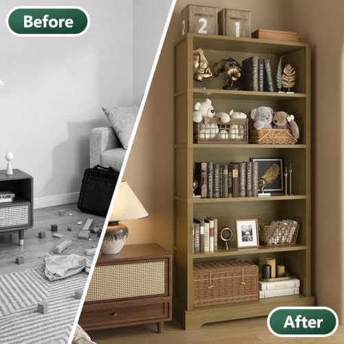 TVU 5 Tiers Wooden Bookshelf, 65.2" Tall Farmhouse Style Open Bookcase, ...