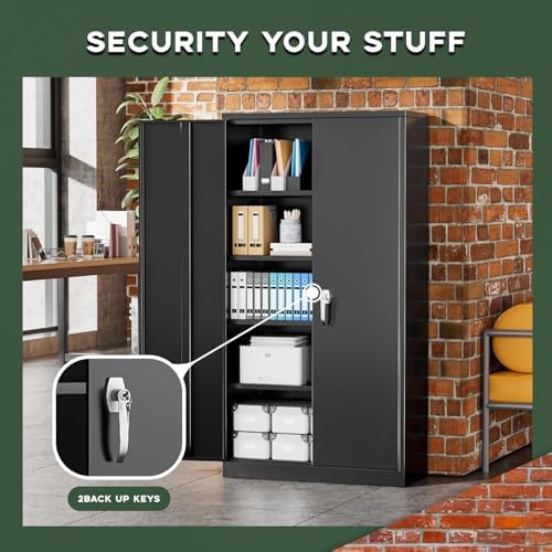 Greenvelly Metal Storage Cabinet, 72" Steel Garage Cabinet with Doors an...