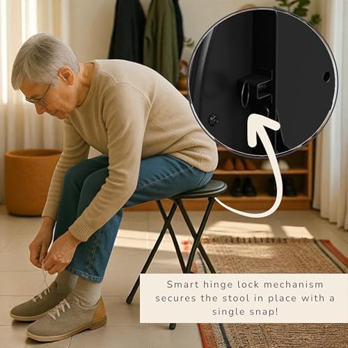 Lavish Home Folding Stool with Padded Backless Seat, Black, 24 Inch