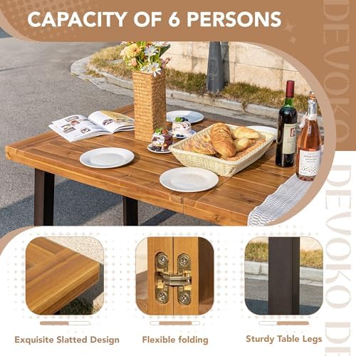 Devoko 6 Person Acacia Wood Dining Table for Kitchen,Natural