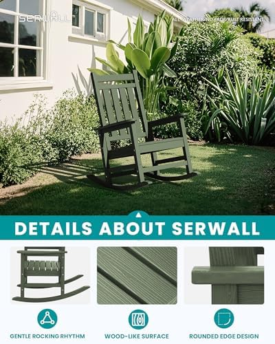 SERWALL Oversized Outdoor Rocking Chair Set of 2, HDPE Rocker for Adults, Pat...