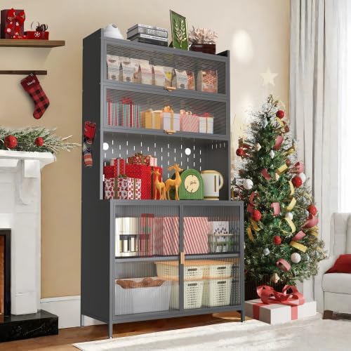 Anveffeg 73" Tall Kitchen Pantry Cabinet, 6 Tiers Flip Door with Pegboar...