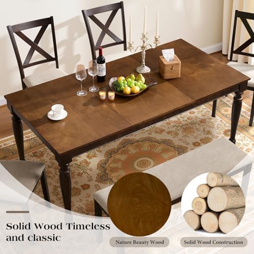 LUXOAK 6 Piece Farmhouse Dining Table Set with 71" Solid Wood Table