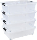 4-Pack 25 Quart Large Plastic Underbed Clothes Storage Containers Bins, Wheeled Latching Box with Lids for Closet Organizers Shoes Underbed, Clear