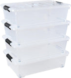 4-Pack 25 Quart Large Plastic Underbed Clothes Storage Containers Bins, Wheeled Latching Box with Lids for Closet Organizers Shoes Underbed, Clear