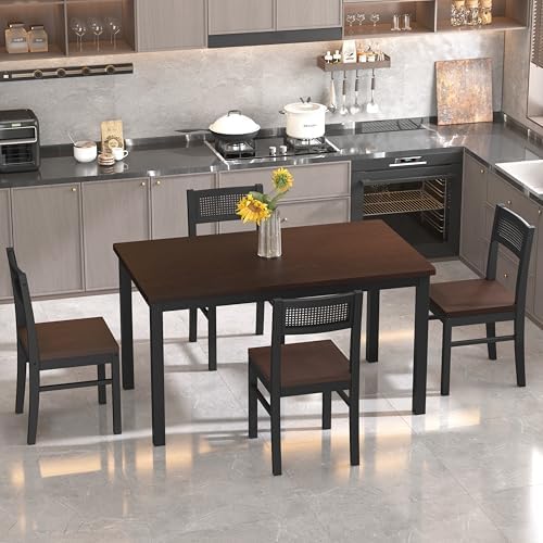 Dining Table Set for 4, Solid Wood Kitchen Table Chairs Set of 4, 43.3” Space...