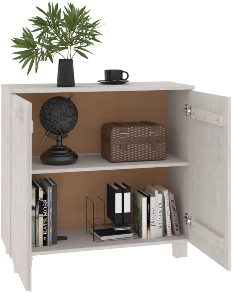 White Wooden Sideboard with 2 Doors, 33.5"x13.8"x31.5" Solid P...